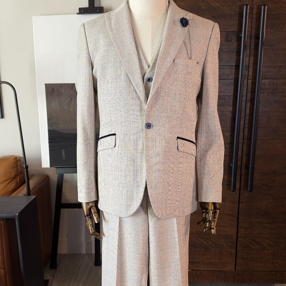 Beige Cavani 3 Piece Suit 38R